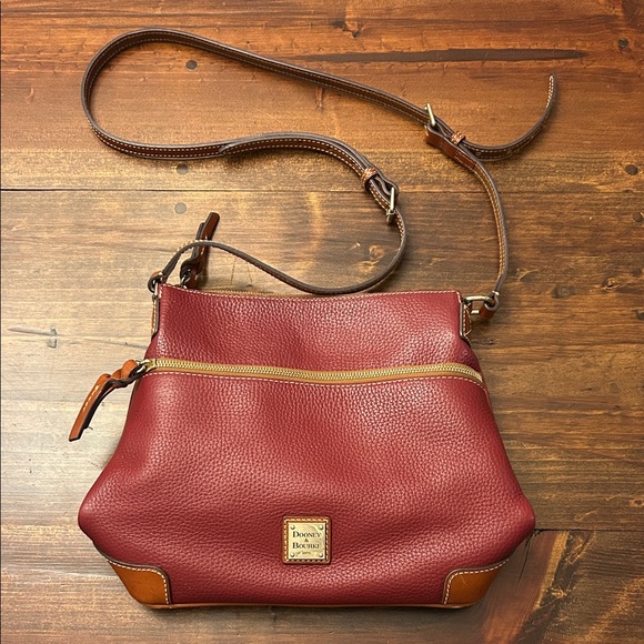 Dooney & Bourke Handbags - Dooney & Bourke Pebbled Leather Crossbody Bag – Dark Red with Tan Trim